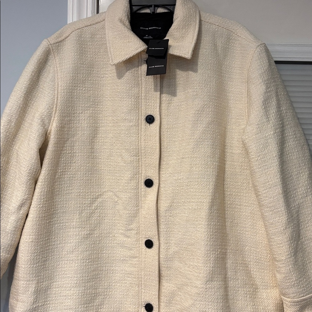 🆕Club Monaco Quilted Boucle Shirt Jacket | Egret | Size XL —BNWT - Picture 5 of 11